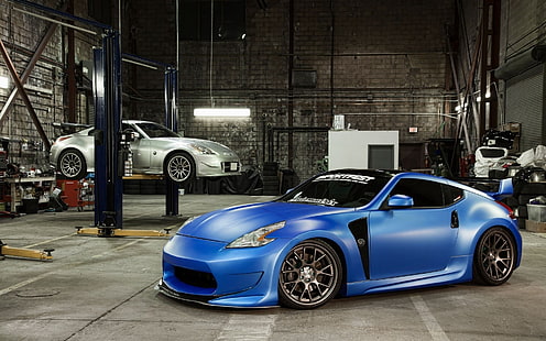 синьо и черно кабрио купе, кола, Nissan, Nissan 350Z, Nissan 370Z, сини автомобили, HD тапет HD wallpaper