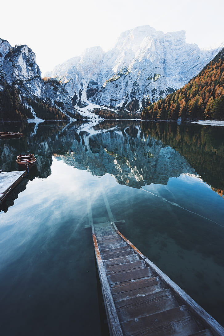Natur, Boot, Berge, Bäume, Wasser, Schnee, HD-Hintergrundbild, Handy-Hintergrundbild
