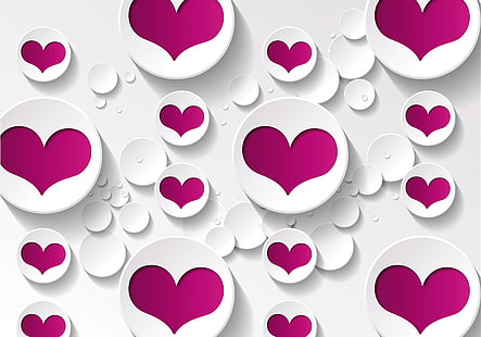 purple and white heart shaped decors, love, background, hearts, design, romantic, valentines, HD wallpaper HD wallpaper