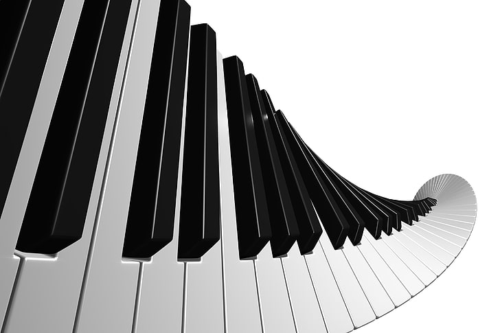 carta da parati chiave per pianoforte, bianco, nero, chiavi, musica per pianoforte, Sfondo HD