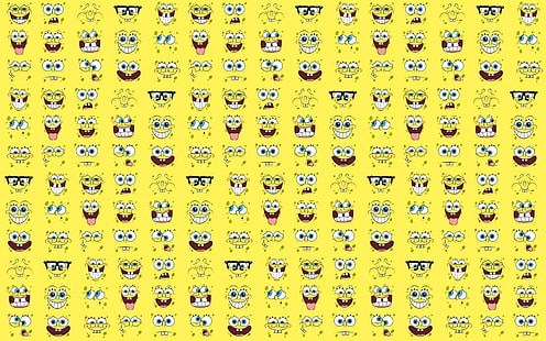 Cartone animato, collage, viso, Spongebob, SpongeBob SquarePants, TV, giallo, Sfondo HD HD wallpaper