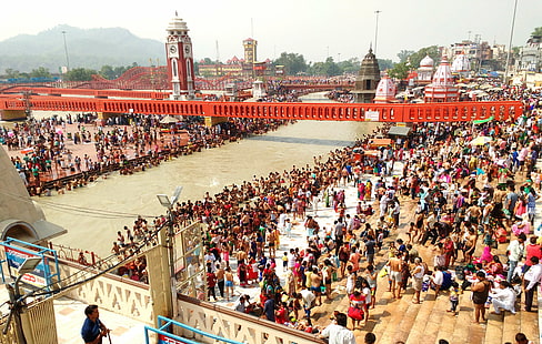 haridwar, cidade santa, multidão de pessoas, a cidade antiga, HD papel de parede HD wallpaper