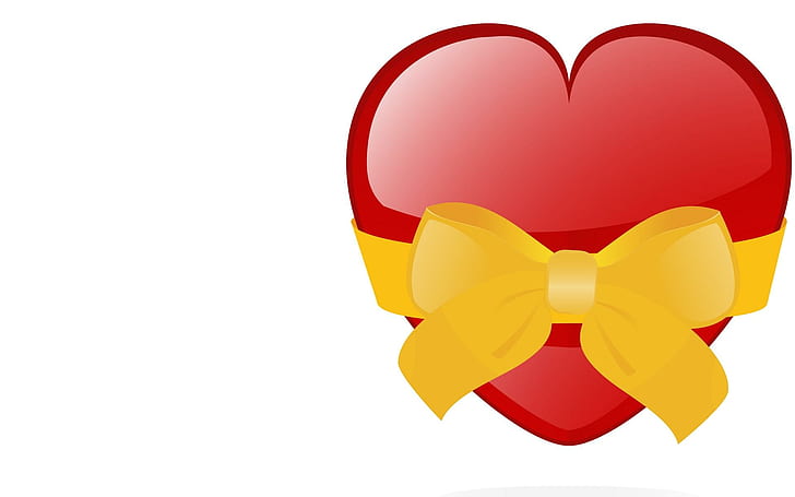 Heart With Yellow Bow, red heart with ribbon illustration, heart, love, valentine, 3d and abstract, HD wallpaper