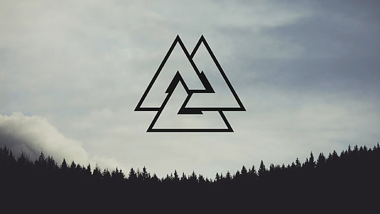 شعار عقدة سلتيك ، فالكنوت ، الشمال ، المناظر الطبيعية الشمالية ، الغابات ، أشجار الصنوبر، خلفية HD HD wallpaper
