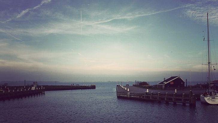 cuerpo de agua, puerto, mar, cielo, nubes, Fondo de pantalla HD