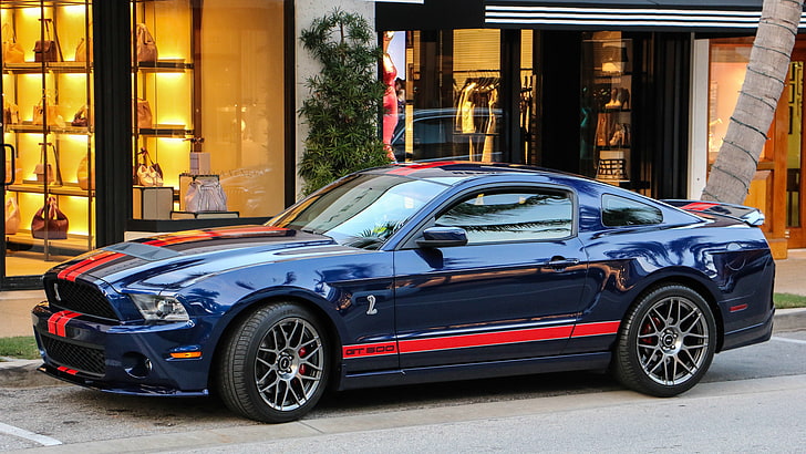 niebieski Ford Mustang Cobra, samochód sportowy, muscle cars, Ford Mustang, Ford Mustang Shelby, Ford Shelby GT500, gt500, Tapety HD