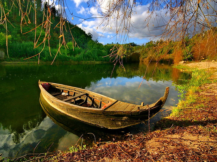 Лодка Canoe Pond Shore HD, природа, лодка, бряг, езерце, кану, HD тапет