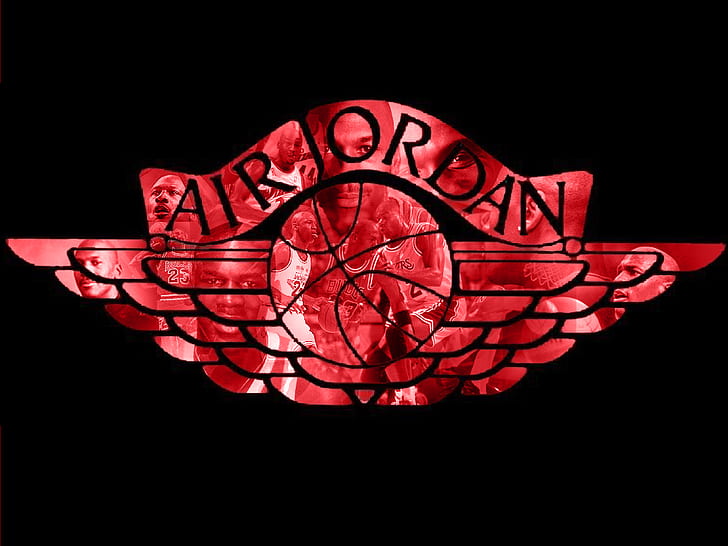 Air Jordan, Cool, Logo, Известна марка, Червен, Черен фон, Air Jordan, Cool, лого, известна марка, червен, черен фон, HD тапет
