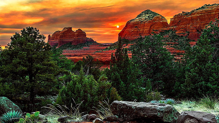 roter Sonnenuntergang, schnebly Hügel, sedona, Arizona, USA, schnebly Hügelstraße, Sonnenuntergang, Betäuben, schön, HD-Hintergrundbild