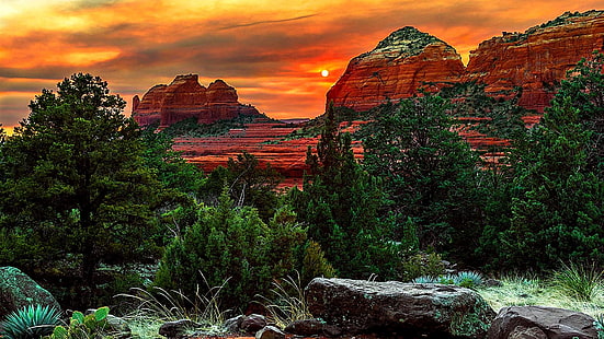 puesta de sol rojo, schnebly hill, sedona, arizona, estados unidos, schnebly hill road, puesta de sol, impresionante, hermoso, Fondo de pantalla HD HD wallpaper