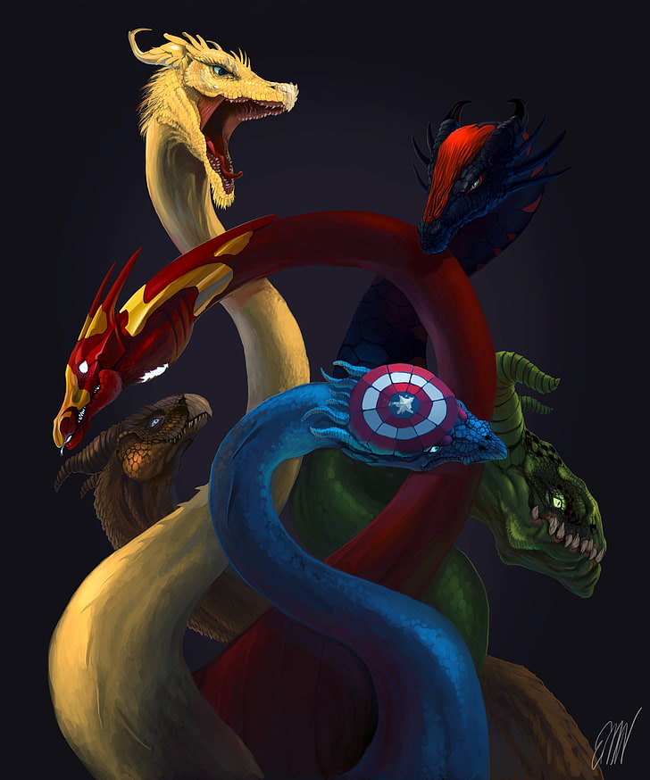 multicolored dragon painting, dragon, The Avengers, fantasy art, hydra, HD wallpaper