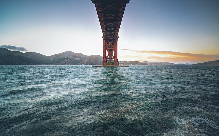 Мост Golden Gate, вода, Сан Франциско, хълмове, HD тапет