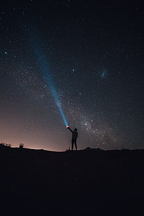 Sternenhimmel, Silhouette, Einsamkeit, Taschenlampe, HD-Hintergrundbild HD wallpaper