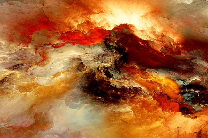 rote, beige und braune abstrakte Malerei, Wolken, Hintergrund, Farben, Zusammenfassung, Raum, unwirklich, HD-Hintergrundbild