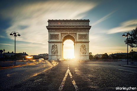 Arc de Triophe France, road, the city, France, Paris, the evening, excerpt, Arc de Triomphe, Arch, HD wallpaper HD wallpaper