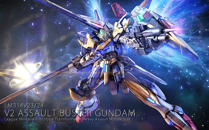 anime, robot, Gundam, Mobile Suit V Gundam, Super Robot Wars, V2 Assault Buster Gundam, fan art, digital konst, konstverk, HD tapet