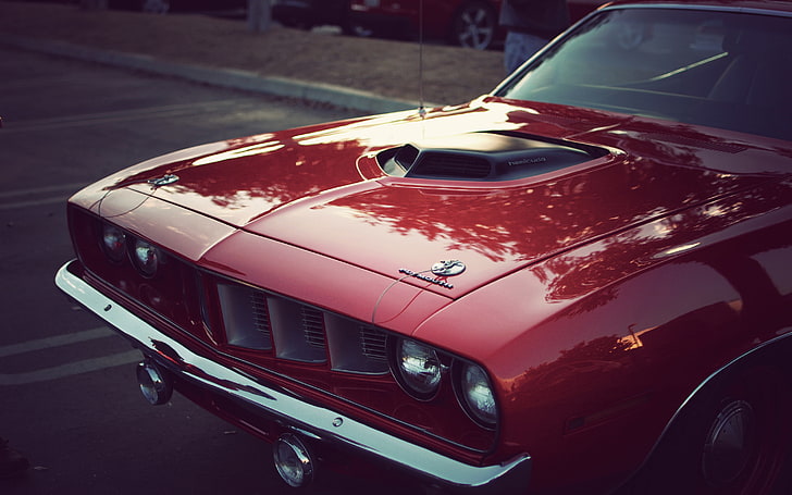 red vehicle, vintage, muscle car, classic, plymouth, Hemi CUDA, HD wallpaper