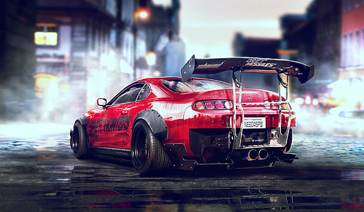 engine exhaust, Need for Speed, red, car, Speedhunters, Toyota Supra, HD wallpaper HD wallpaper