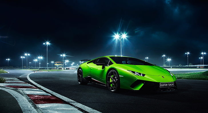 Lamborghini, Verde, Noite, Faixa, Desempenho, Huracan, LP610-4, HD papel de parede