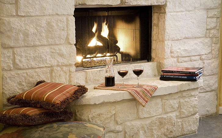 Fireplace Retreat, nature, wine and drinks, fireplaces, retreats, nature and landscapes, HD wallpaper
