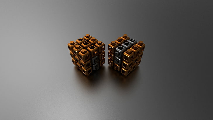 to brown cubes, cube, couple, shape, shadow, figures, HD wallpaper