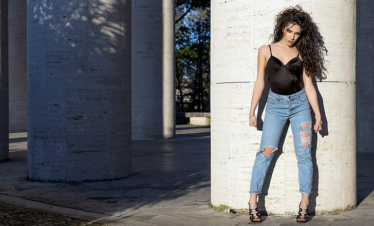 celana jeans, wanita, model, Wallpaper HD