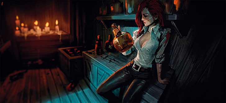 digitale Tapete der rothaarigen Frau tragenden weißen Smokinghemd, Illustration, Piraten, Rothaarige, HD-Hintergrundbild
