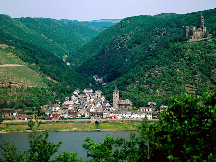 풍경, 독일, 마을, 성, 중세, 요새, HD 배경 화면