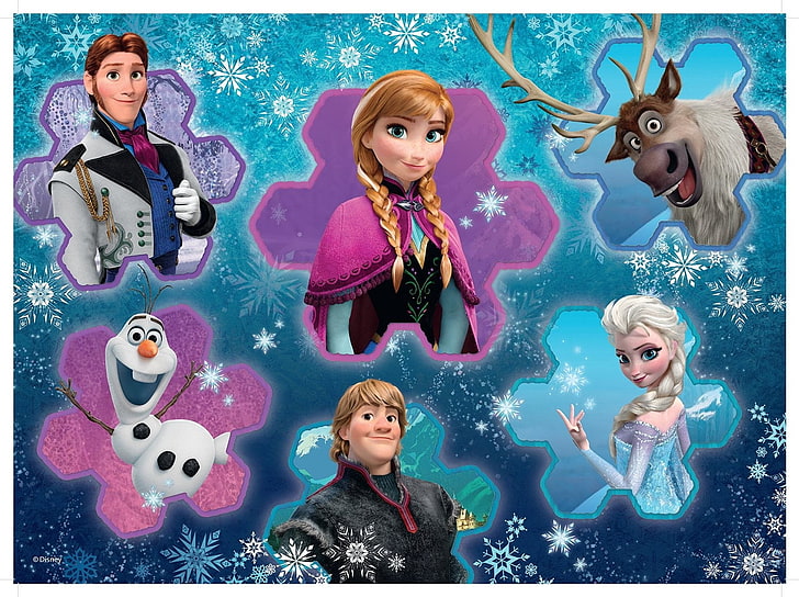 Frozen (2013), Анна, кино, Эльза, Ярна, зима, Олаф, замороженные, Дисней, синий, HD обои