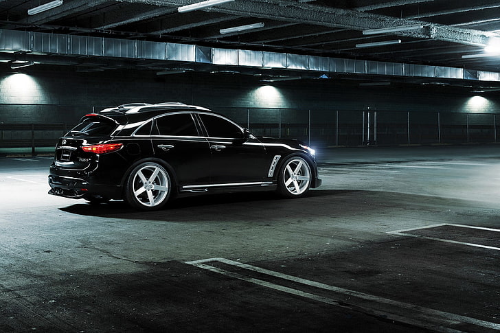 black 5-door hatchback, black, infiniti, vossen, Infiniti FX35 S, HD wallpaper