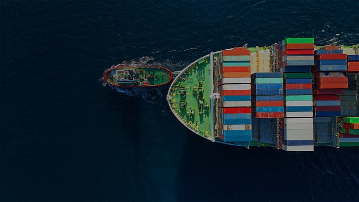 ship, container, sea, container ship, water, aerial view, boat, top view, bird's eye view, HD wallpaper