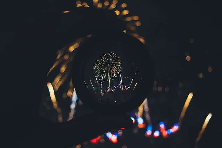 fireworks display, salute, fireworks, lens, holiday, HD wallpaper