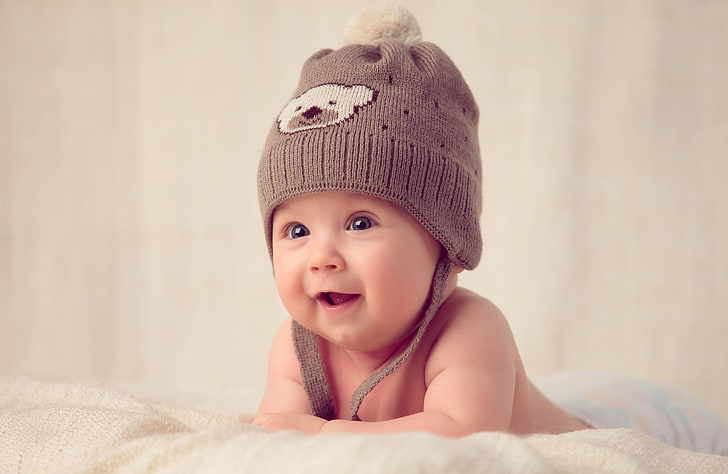 baby's gray and white knit cap, child, face, sweet, baby, kid, newborn, HD wallpaper