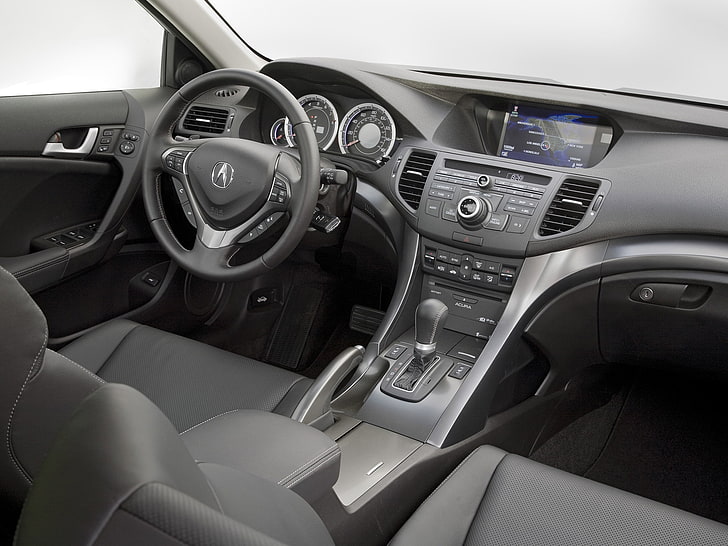 black Acura interior, acura, tsx, salon, interior, steering wheel, speedometer, HD wallpaper