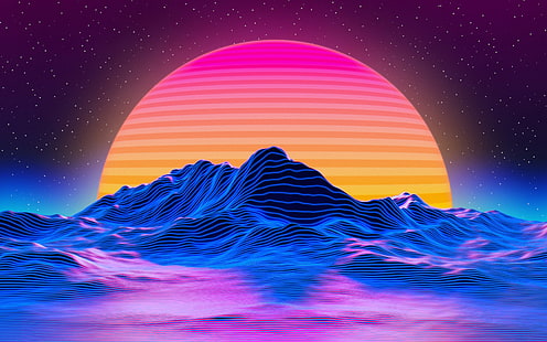  the sun, mountains, abstraction, HD wallpaper HD wallpaper