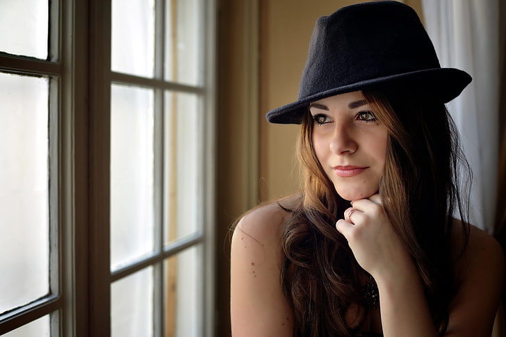 dana kareglazaya, portrait, chapeau, aux yeux bruns, Dana, Fond d'écran HD