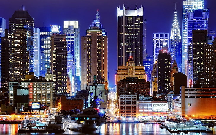 Skyline de la ciudad de Nueva York, Times Square, luces, Manhattan, calle 45, Nueva York, Nueva York, noche, Fondo de pantalla HD