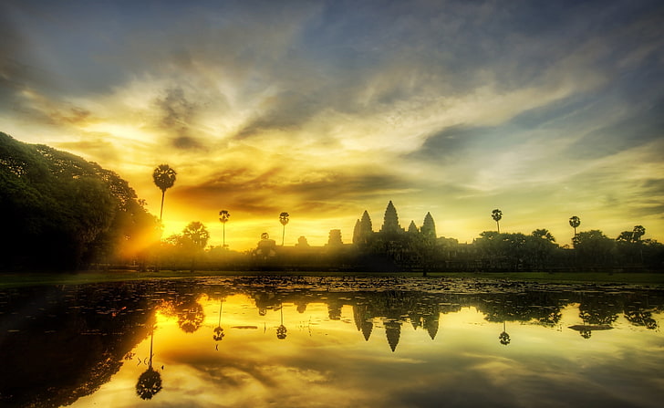 Ангкор Ват, Камбоджа, водоем, Азия, Камбоджа, Путешествия, Красивая, Фотография, HDR, Ангкор Ват, HD обои