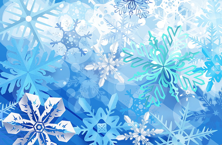 fiocchi di neve blu carta da parati digitale, inverno, fiocchi di neve, blu, Sfondo HD