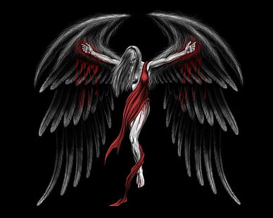 خلفية الملاك ، الظلام ، الملاك ، الدم ، الفتاة ، الأحمر ، الأجنحة، خلفية HD HD wallpaper