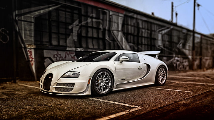branco Bugati Veyron, Bugatti, Veyron, 2010, Super Sport, especificações dos EUA, HD papel de parede