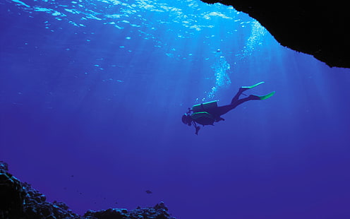 фотография, море, вода, под вода, природа, водолази, мехурчета, HD тапет HD wallpaper