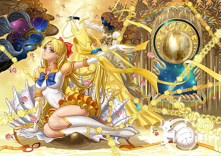 Sailor Moon, Artemis (Sailor Moon), Minako Aino, Sailor Venus, Fondo de pantalla HD HD wallpaper