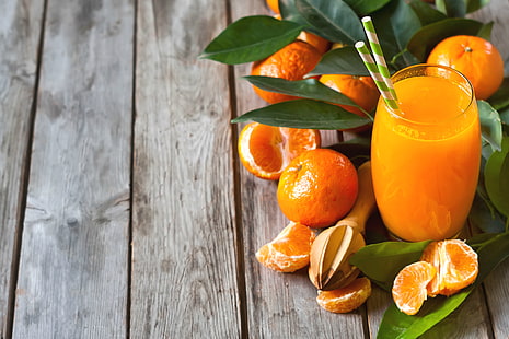 عصير البرتقال واليوسفي الطازج والزجاج والفواكه، خلفية HD HD wallpaper