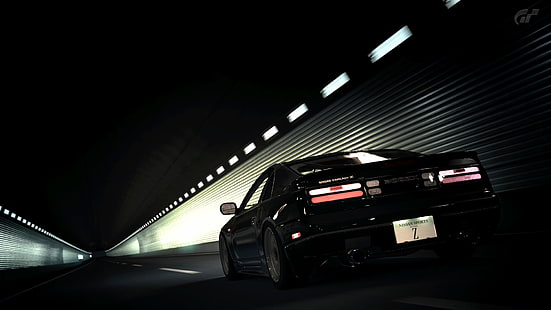черный купе, суперкар, JDM, Nissan, Nissan 300ZX, видеоигры, Gran Turismo 5, дорога, тоннель, HD обои HD wallpaper