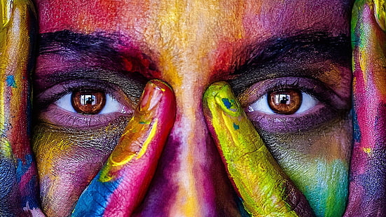 multicolor, wajah, mata, jari, seni, seni modern, close up, lukisan, manusia, bunga iris, Wallpaper HD HD wallpaper