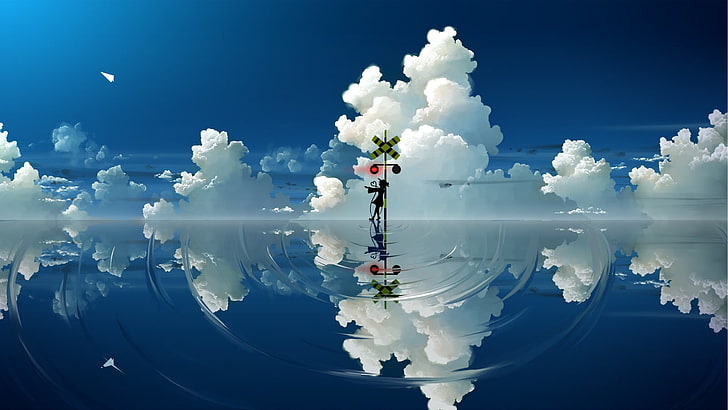 ilustração de nuvens brancas, Komeiji Koishi, Touhou, nuvens, aviões de papel, HD papel de parede