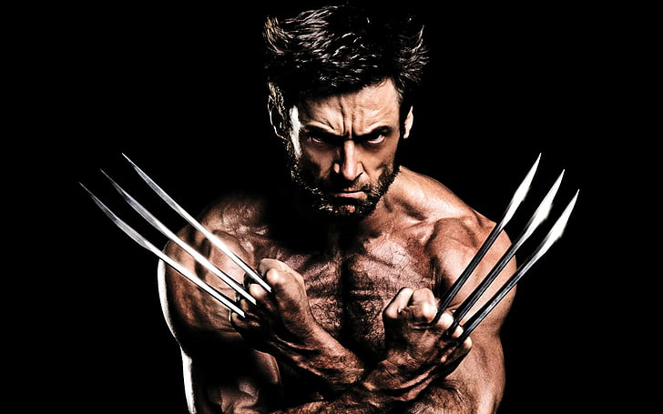Logan Wolverine, Hugh Jackman, Wolverine, X-Men, adamantium, pazury, filmy, mężczyźni, aktor, mięśnie, Tapety HD
