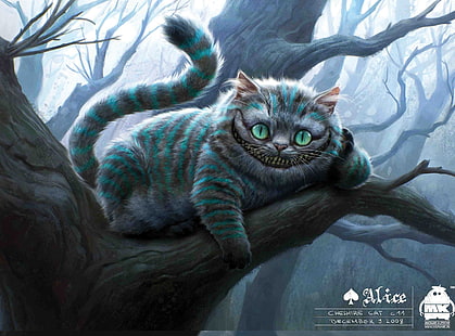 체셔 고양이 삽화, 이상한 나라의 앨리스, 이상한 나라의 앨리스 고양이 캐릭터, 영화, 이상한 나라의 앨리스, 삽화, 체셔 고양이, 체셔 고양이로서의 스티븐 프라이, HD 배경 화면 HD wallpaper