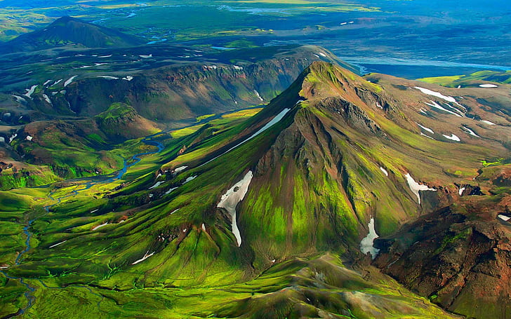 أيسلندا ، جبال ، تلال ، جبل أخضر ، عشب أخضر ، أيسلندا ، جبال ، تلال ، أخضر، خلفية HD